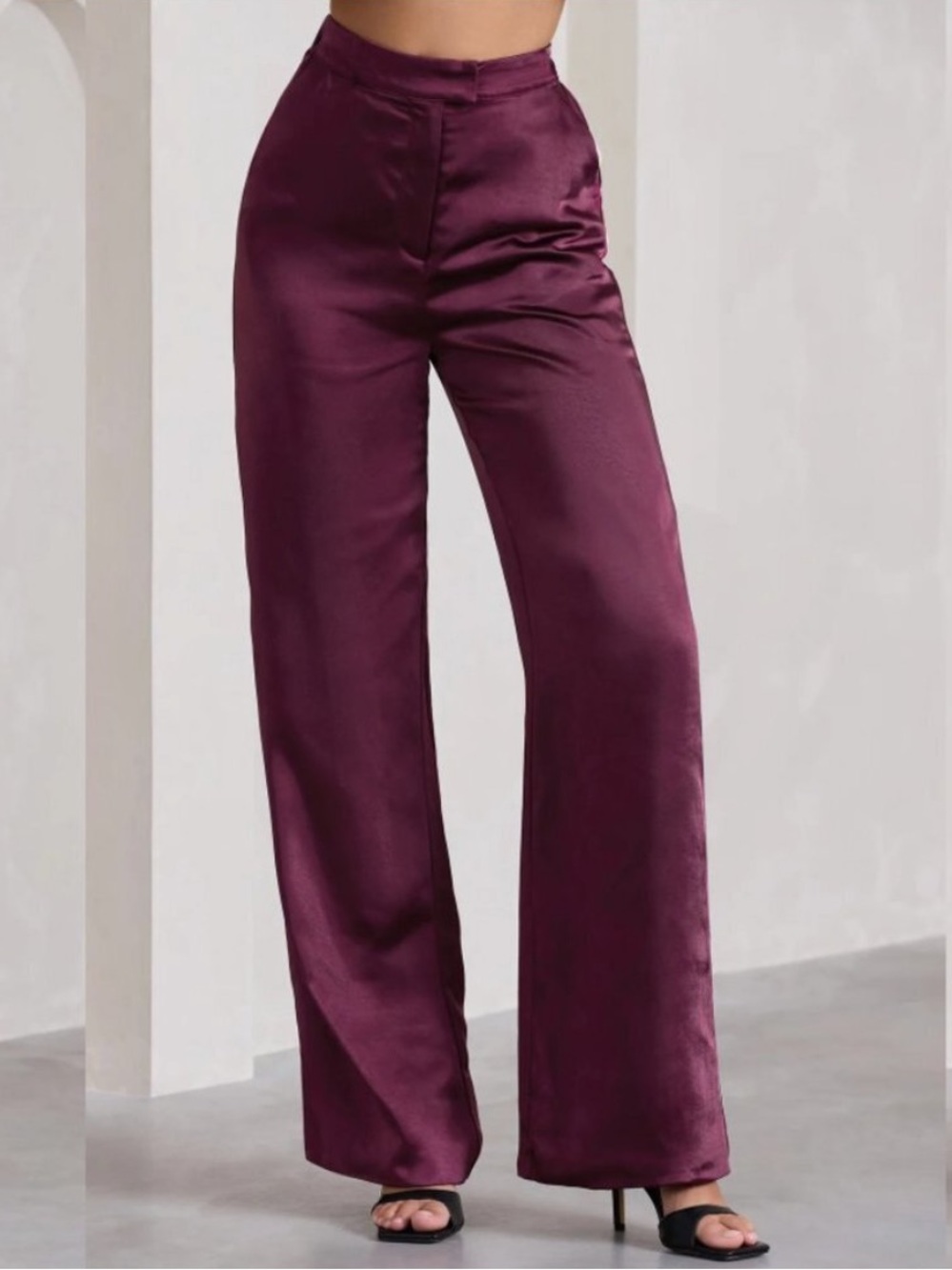 Rachel Zoe Wide Leg Satin Tuxedo Trousers Pants Burgundy Wine Women’s Size US 10